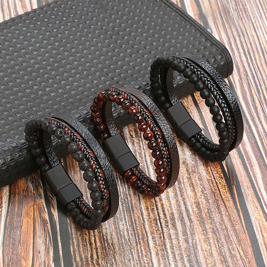 Men's Natural Stone Volcanic Rock Red Tiger Titanium Steel Bracelets