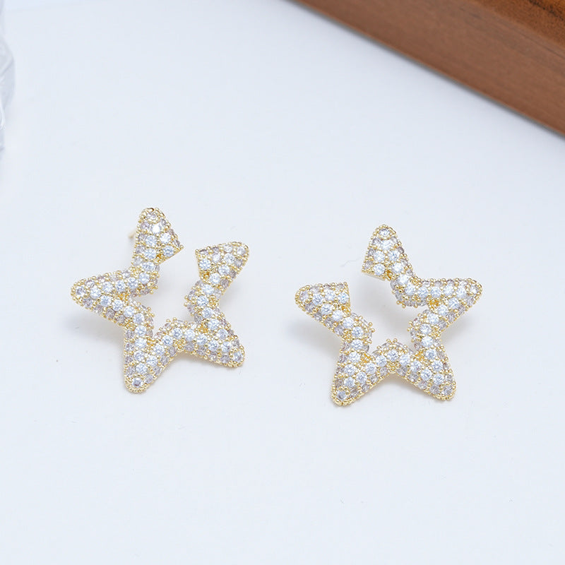 Women's Zircon Pentagram Sier Needle Light Luxury Earrings