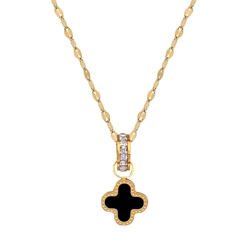 Steel Clover Minimalist Furnace Real Gold Female Necklaces