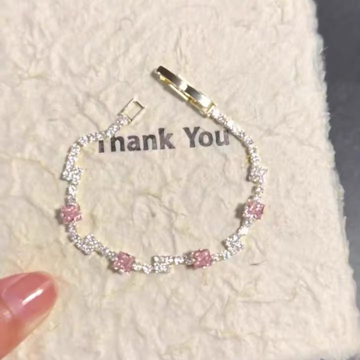 Pink Crystal Female Zircon Inlaid Light Luxury Bracelets