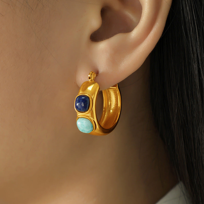 Luxury Natural Stone Titanium Steel Gold Plated Rings