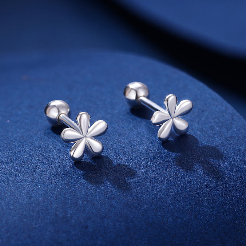 Sier Pure Screw Tightening Buckle Mini Small Flower Female Niche Stud Earrings