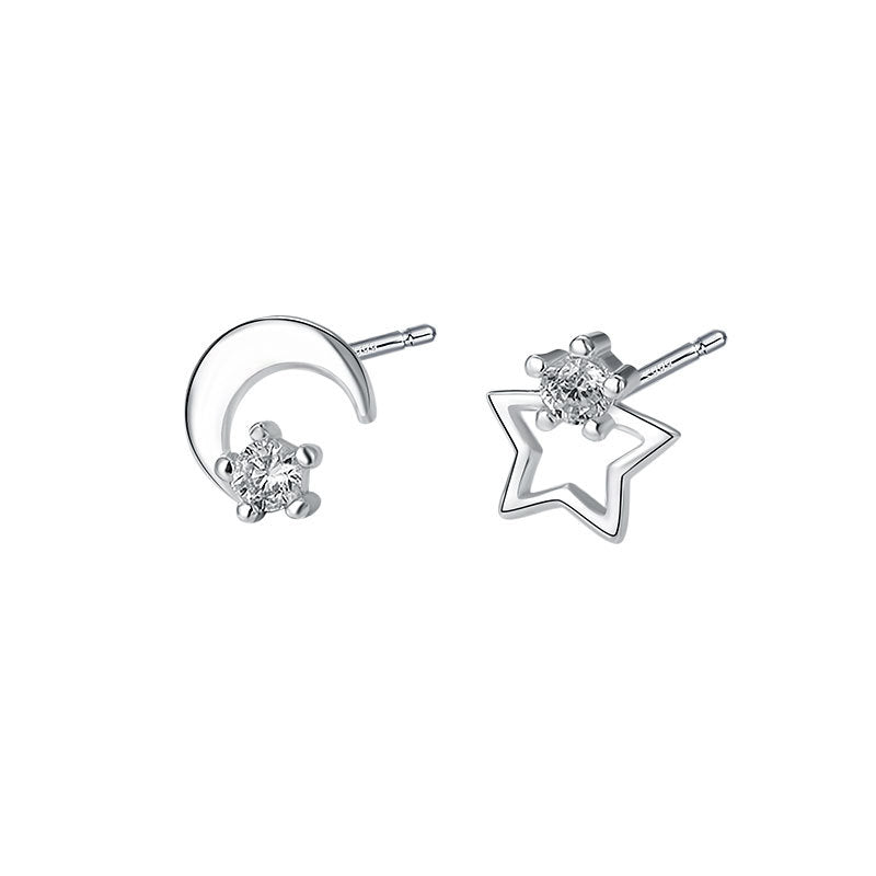 Sterling Sier Simple Star Moon Female Creative Earrings