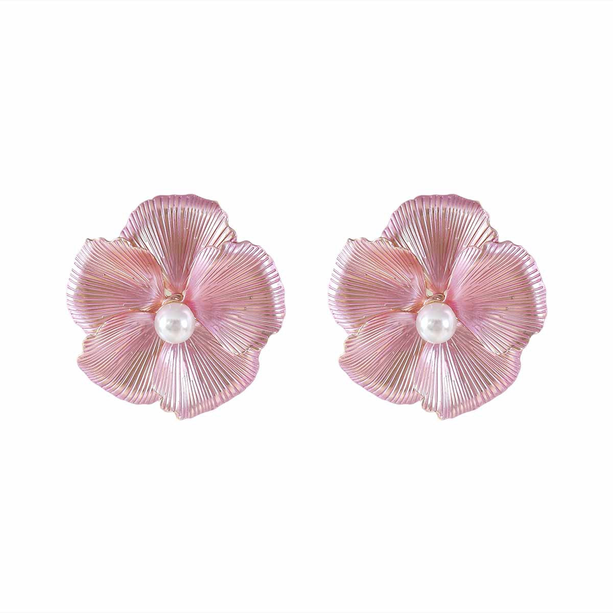 Women's Vacation Style Enamel Color Flower Pearl Light Luxury High-grade Earrings
