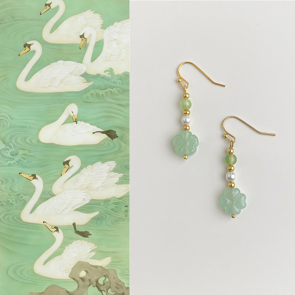 Women's National Style Handmade Chinese Natural Stone Stringed Pearls Earrings