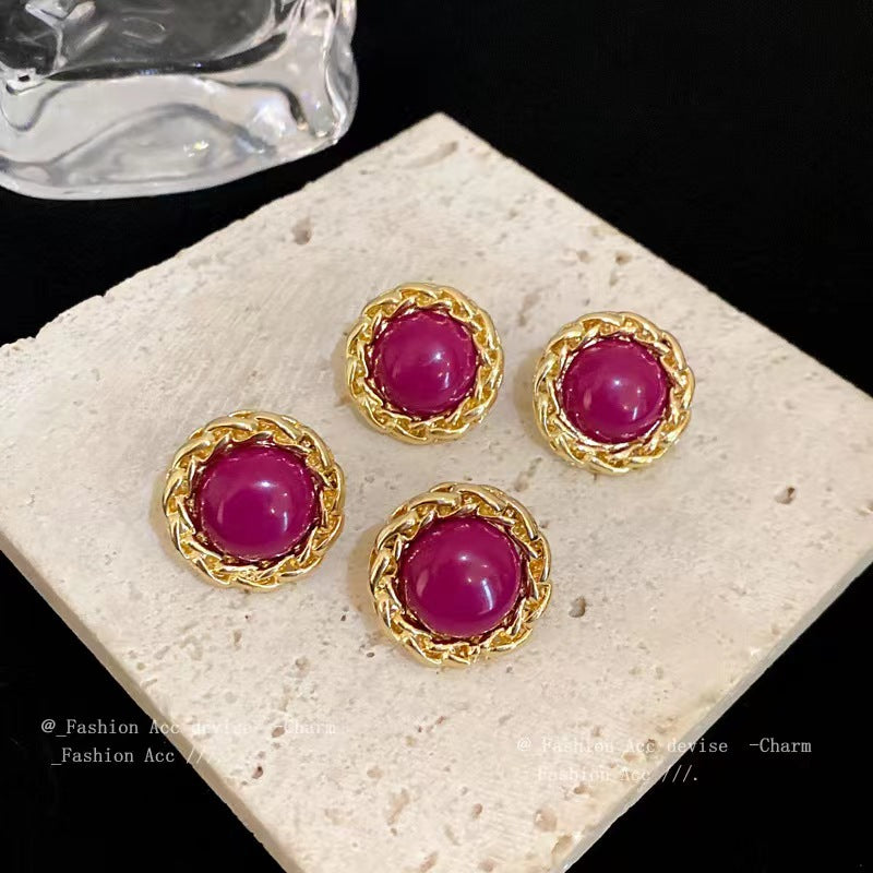 Needle Resin Chain Winding Round Ear Clip French Earrings