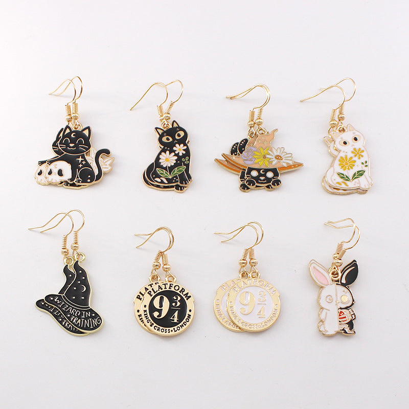 Series Horror Funny Alternative Black Cat Alloy Earrings