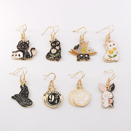 Series Horror Funny Alternative Black Cat Alloy Earrings
