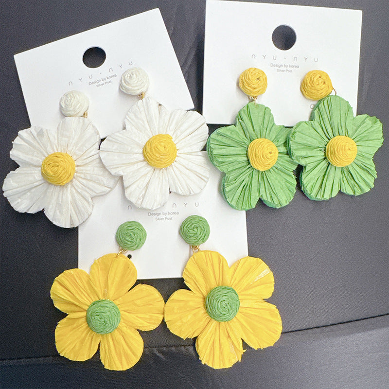Sweet Raffia Sunflower Super Fairy Smart Summer Seaside Vacation Versatile Earrings