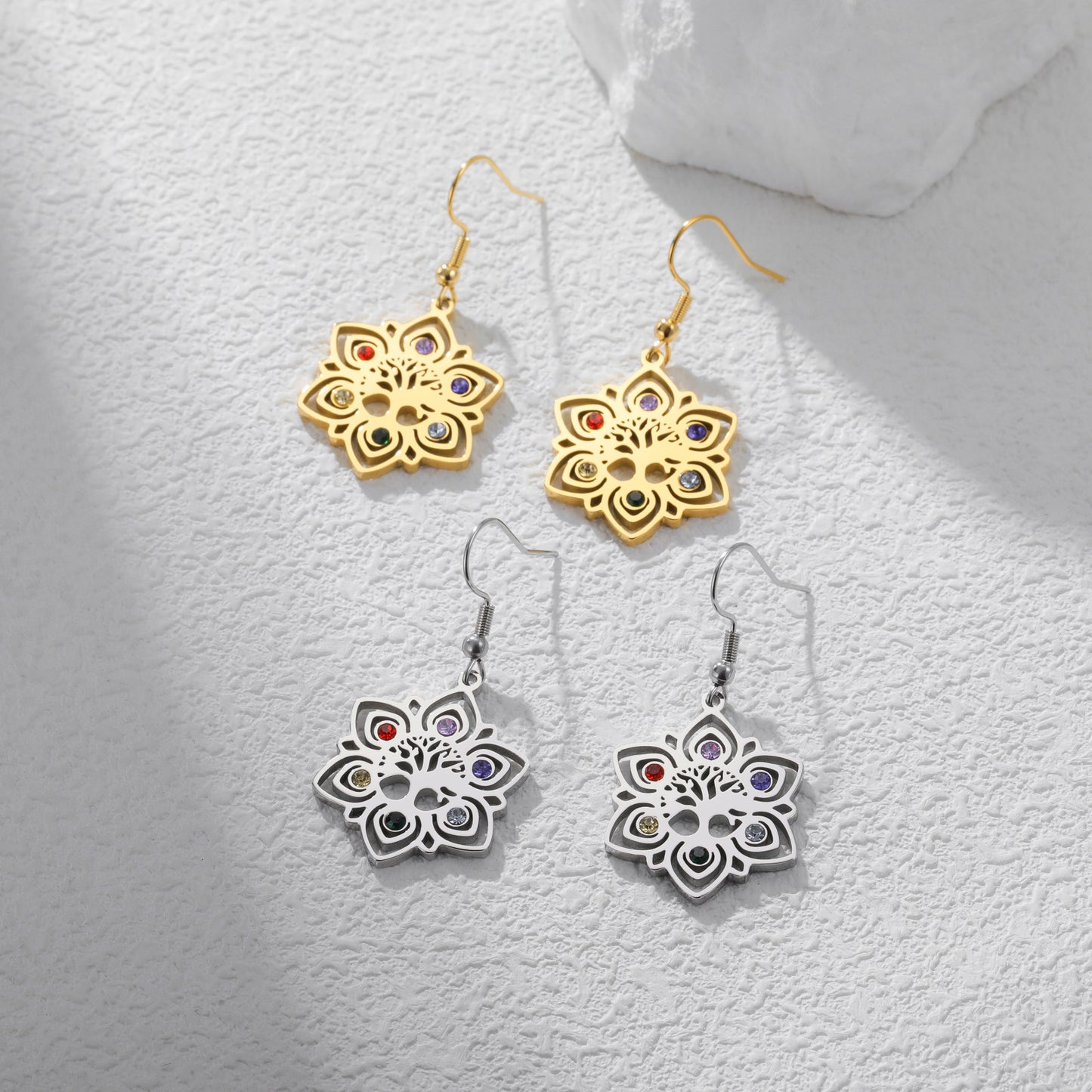Niche Design Light Luxury Diamond Lotus Stainless Earrings