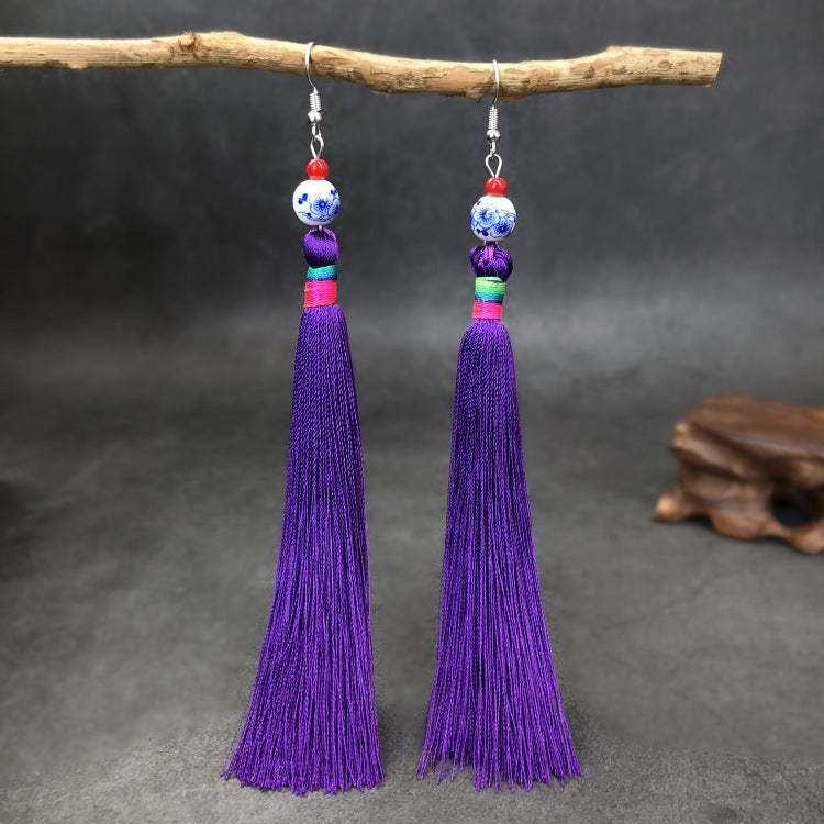 Women's Ethnic Style Tassel Classical Temperament Long Rings