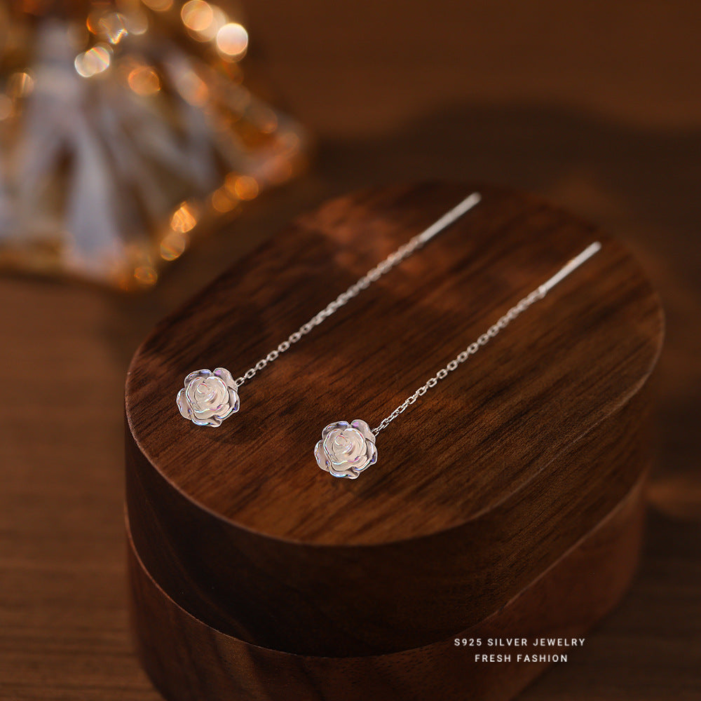Women's White Rose Sterling Sier Light Luxury High-grade Sweet Ear Line
