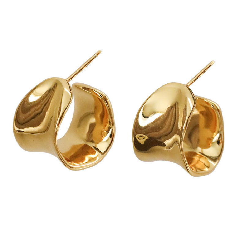 Women's Shaped Wide Surface Ear Sier Needle Irregular High-grade Metal Rings