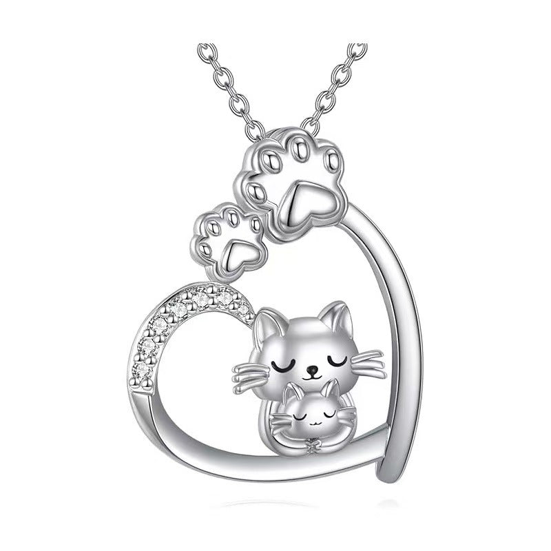 Kitty Cat's Paw Heart-shaped Colorful Crystals To Give Mom Mother's Necklace