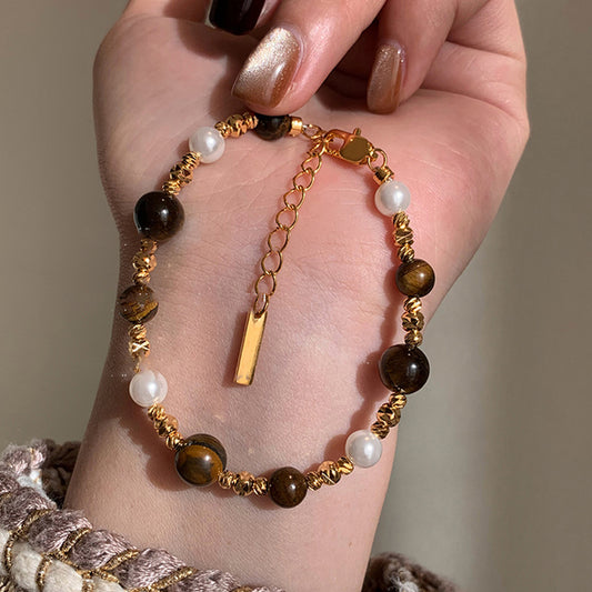 Gold Plated Petty Pearl Tigereye Stitching Bracelets