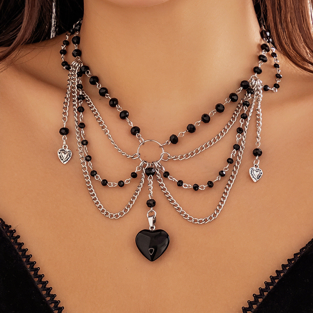 Niche Temperament Imitation Pearl Love Heart Vacation Style Fashion Necklace