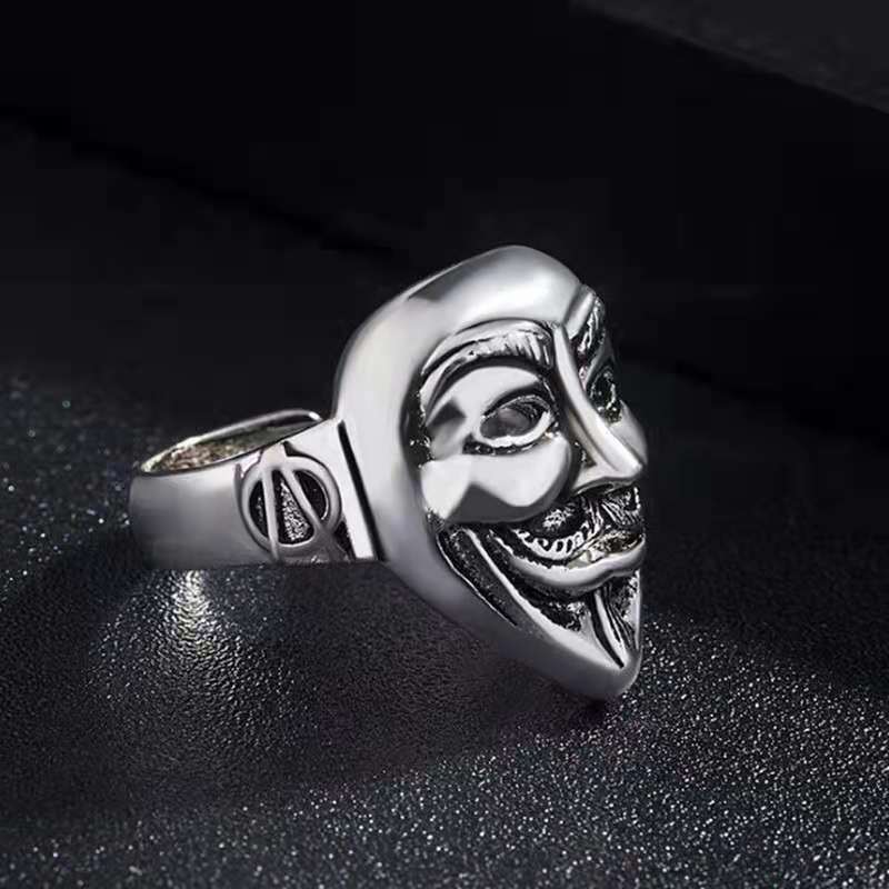 Women's & Men's Punk Heavy Wide Face Abstract Art Open Distressed Street Tide Ring