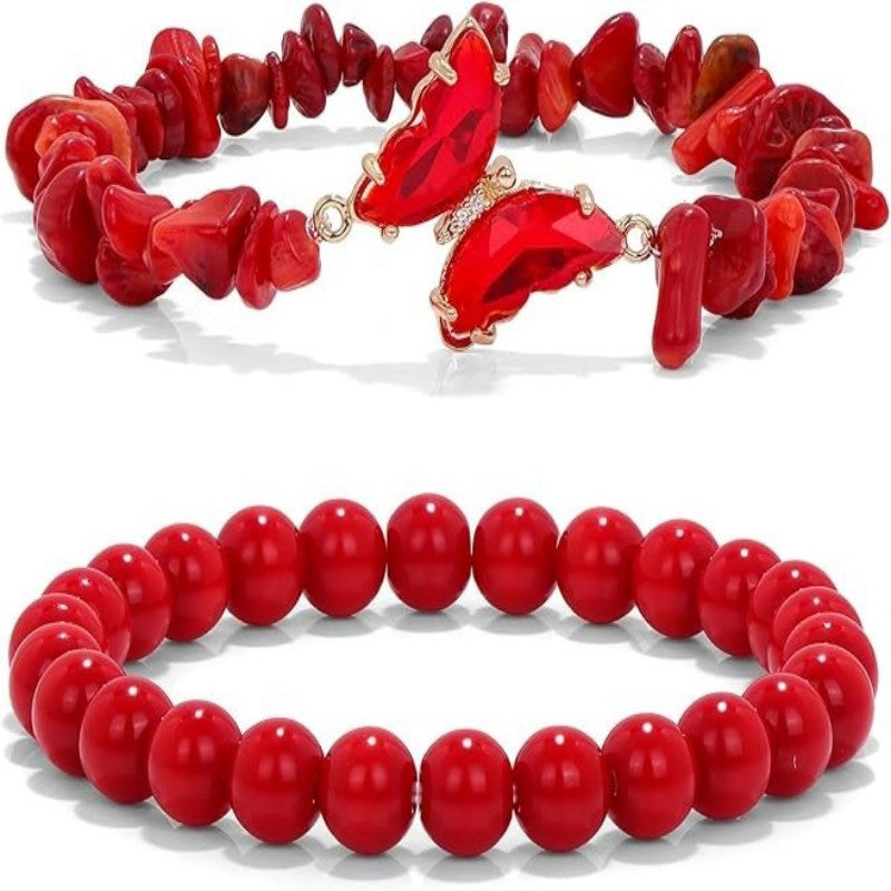 Women's Natural Stone Butterfly Elastic Beaded Bracelet