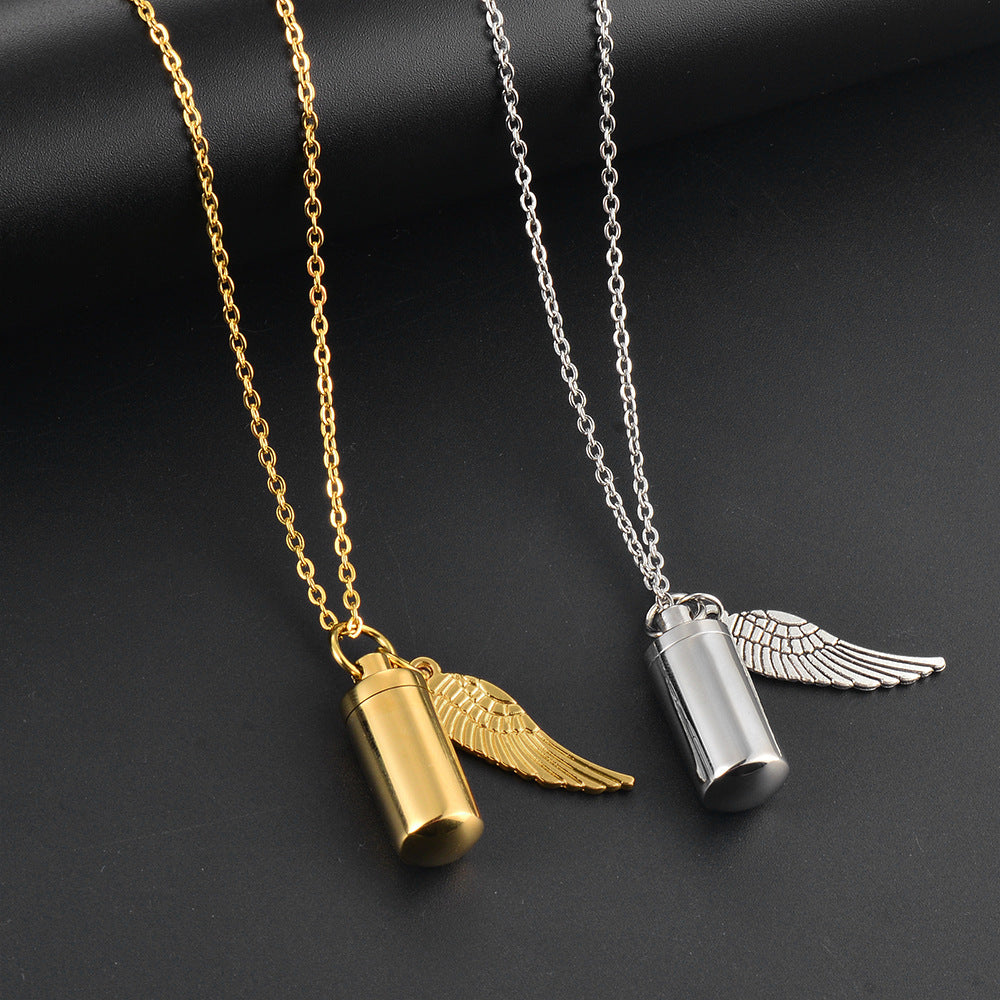 Stainless Steel Small Cylinder With Wings Pendants