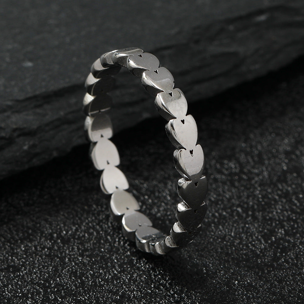 Steel Simple Cut Solid Love Heart-shaped Rings