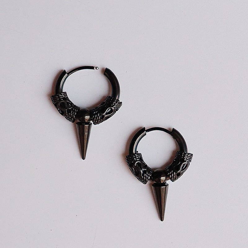 Stainless Steel Dragon Pattern Totem Circle Cone Ear Earrings