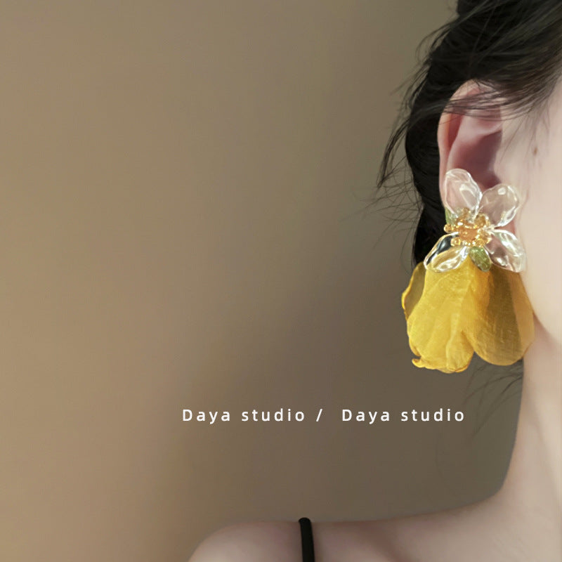 Fairy French Retro Chiffon Flower Tassel High Earrings