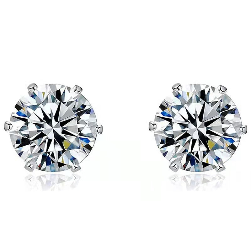 Ear Female Simple Sier Needle Flash Diamond Small Earrings