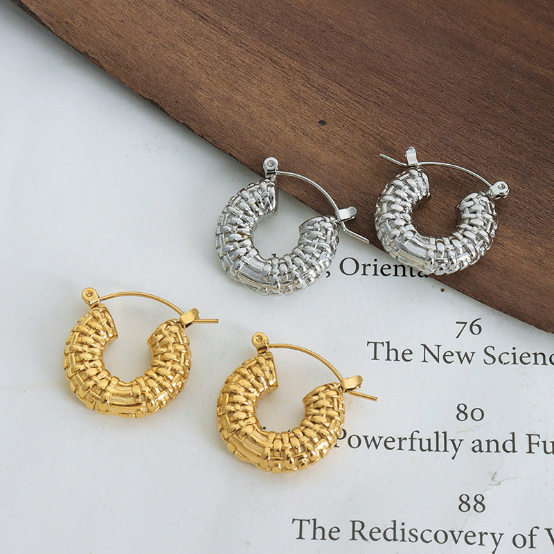 Retro Style Artistic Graceful Geometric Texture Woven Hollowed Design Fashionable Earrings