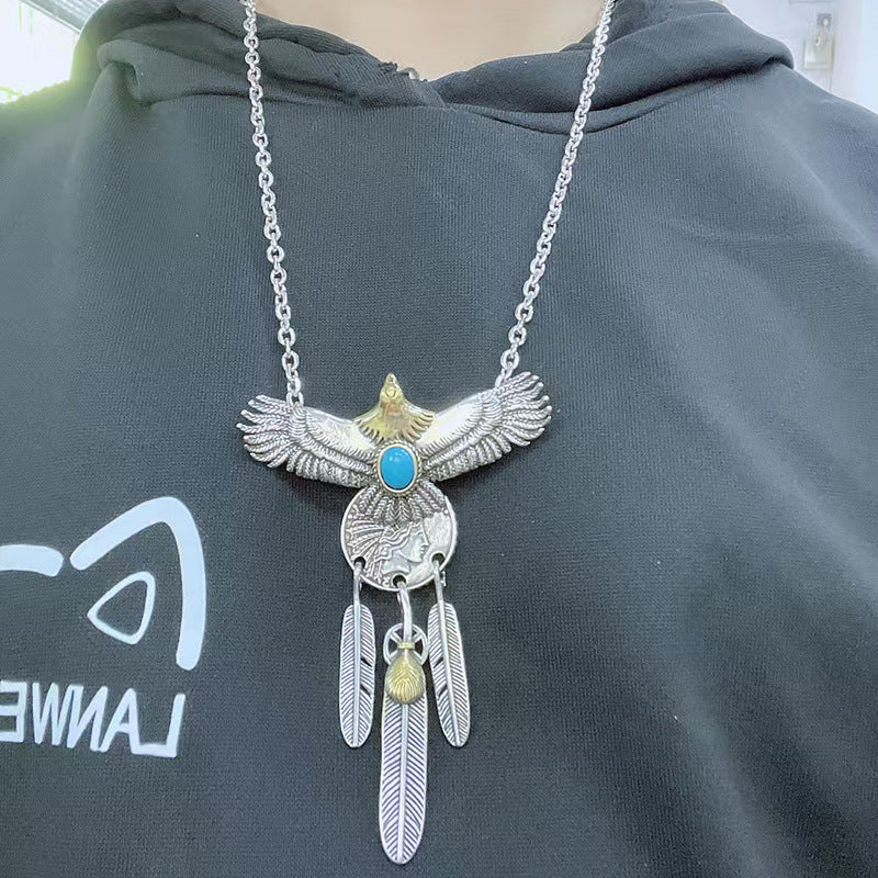 Bridge Point Gold Flying Eagle Feather Trendy Simple Necklace