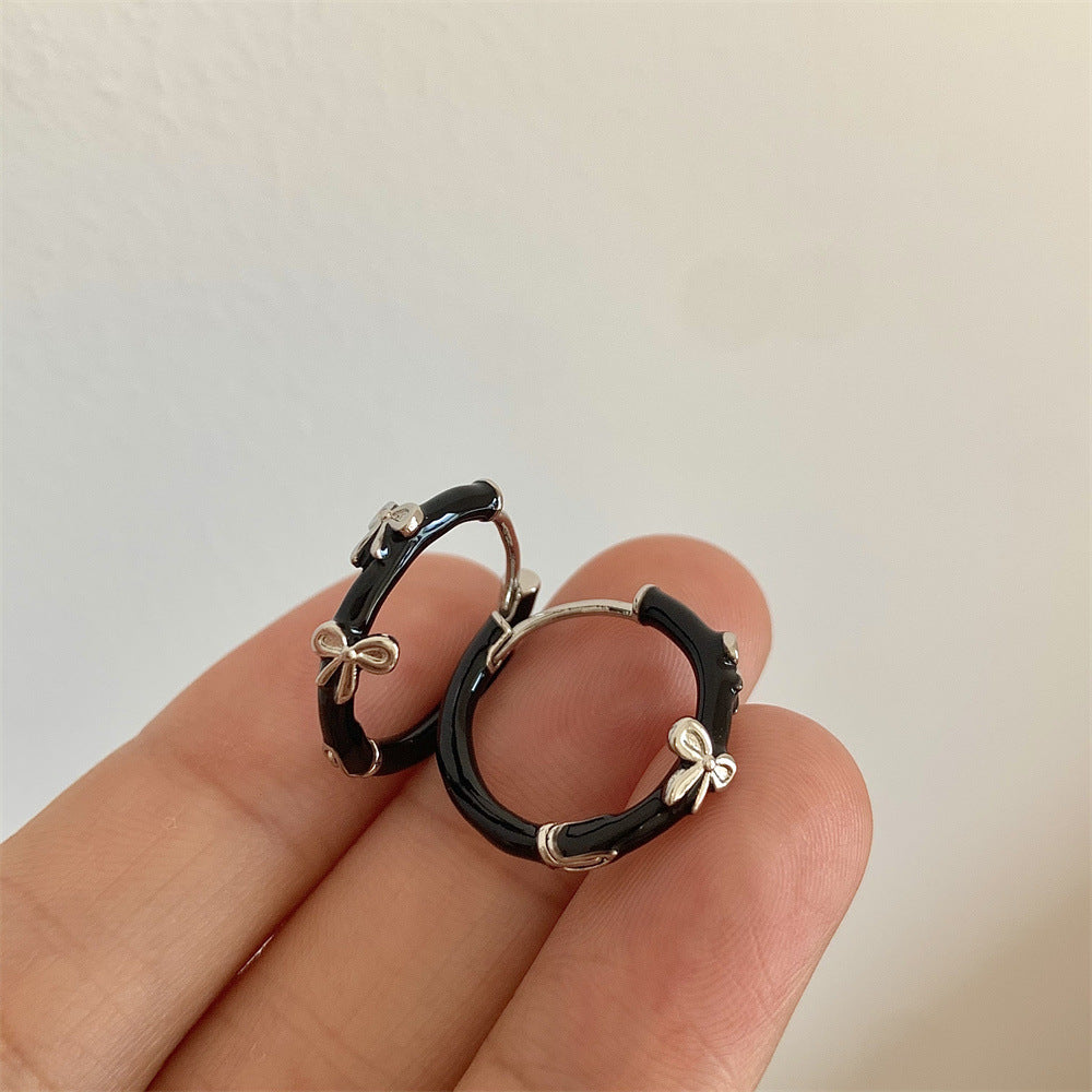 Three-color Bow French Style Temperament Girlish Earrings