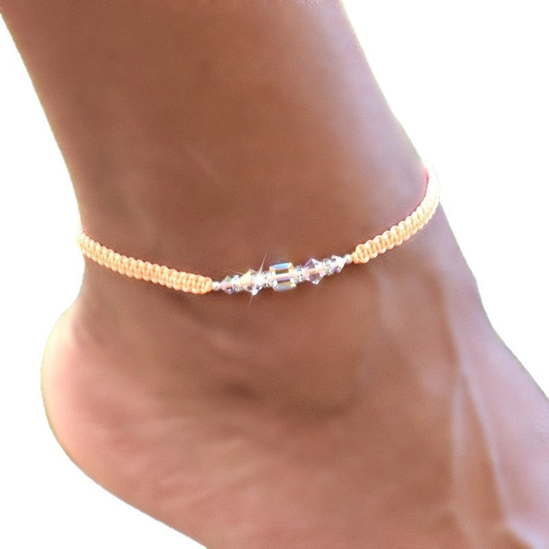 Ethnic Style Simple Diamond Rectangular Crystal Anklets