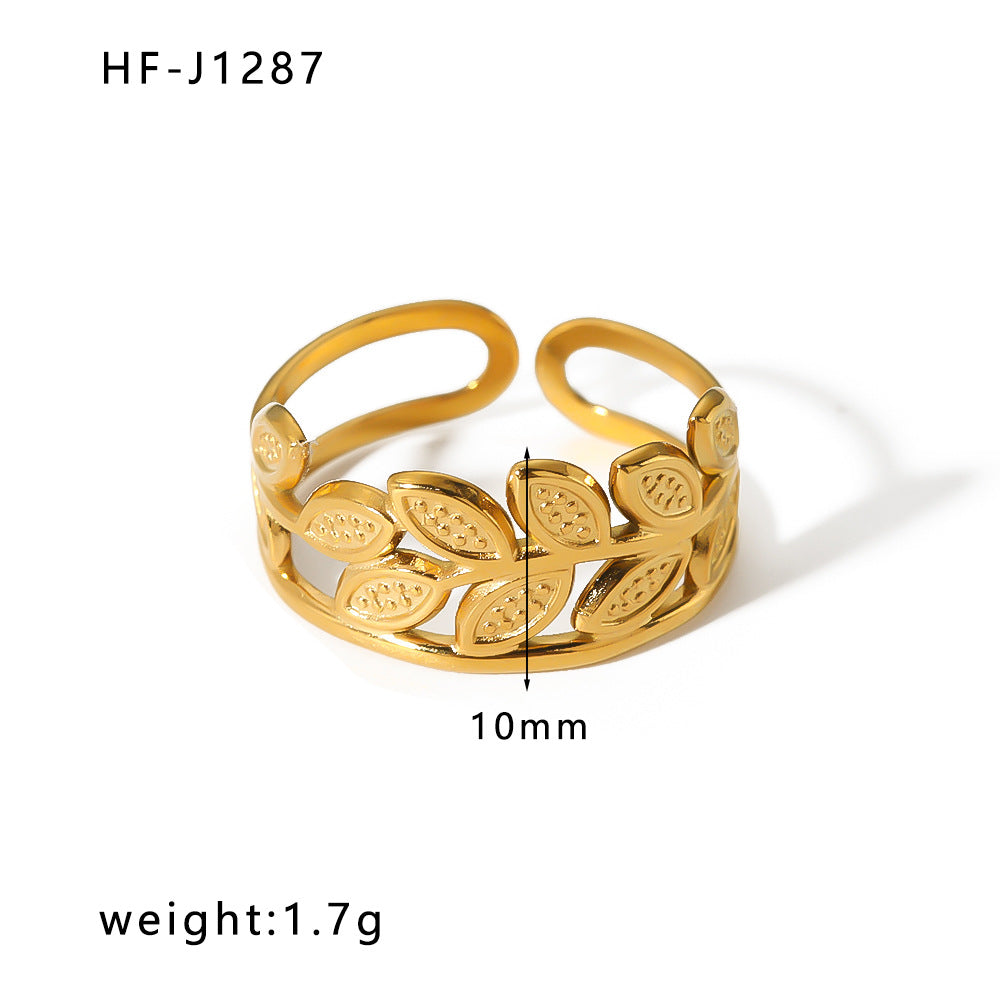Minority Design Irregular Oil Pressure Gold Titanium Steel Open Female Rings