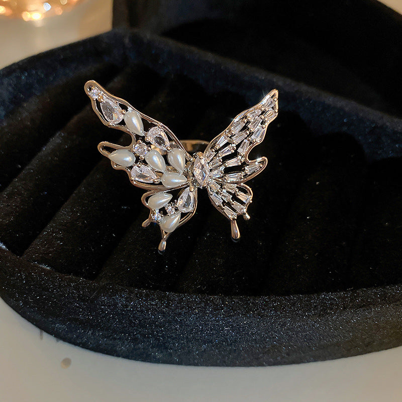 Women's Shining Diamond Snake-shaped Sier Open Advanced Texture Simple Trendy Cool Ring