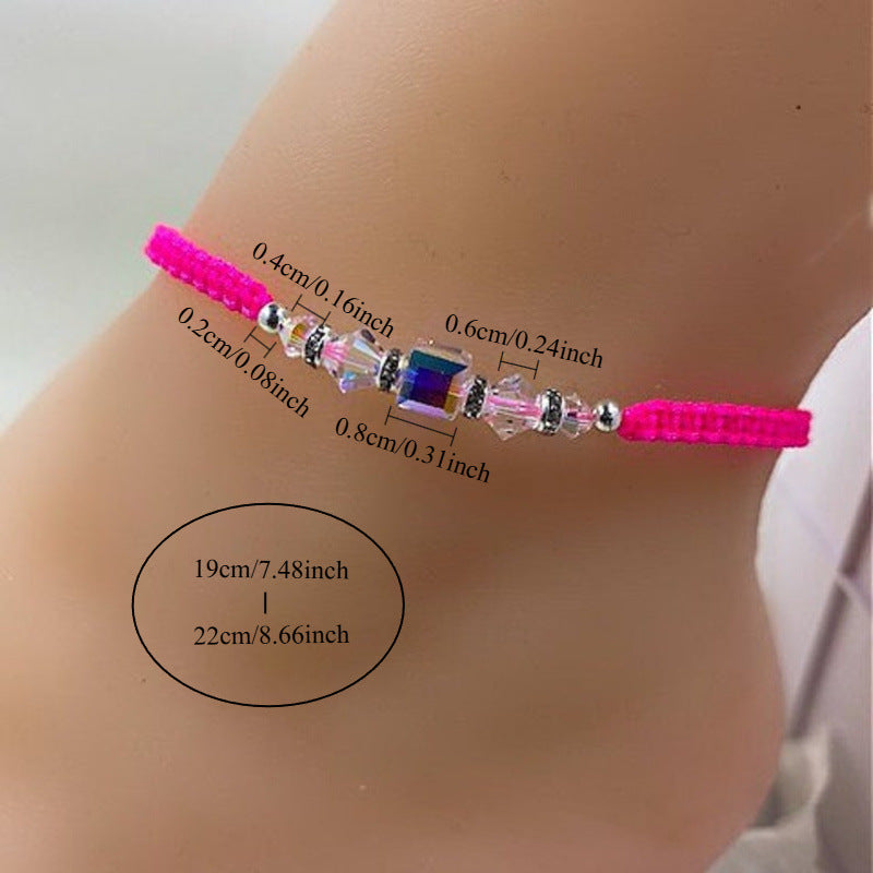 Ethnic Style Simple Diamond Rectangular Crystal Anklets