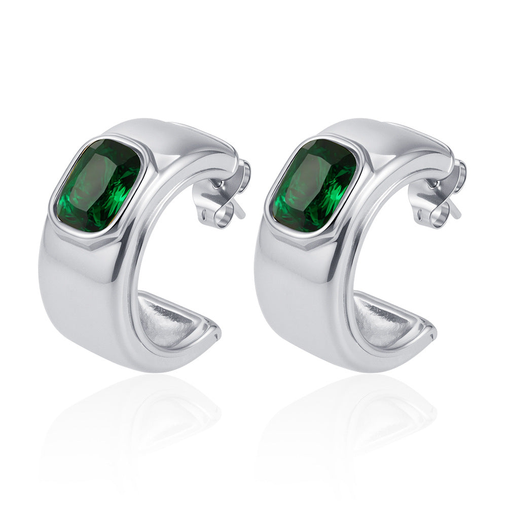 Women's Titanium Steel Gold Plated Emerald Niche Earrings