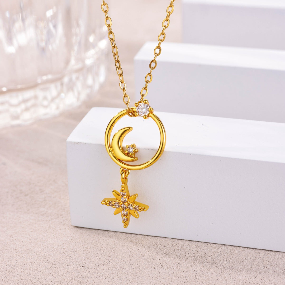 Star Moon Gold-plated Stainless Steel Chain Necklaces