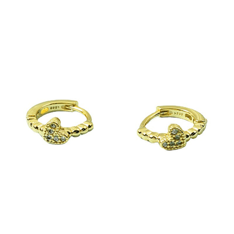 Women's Design Simple Rhinestone Love Clip Refined Korean Style Personality Earrings