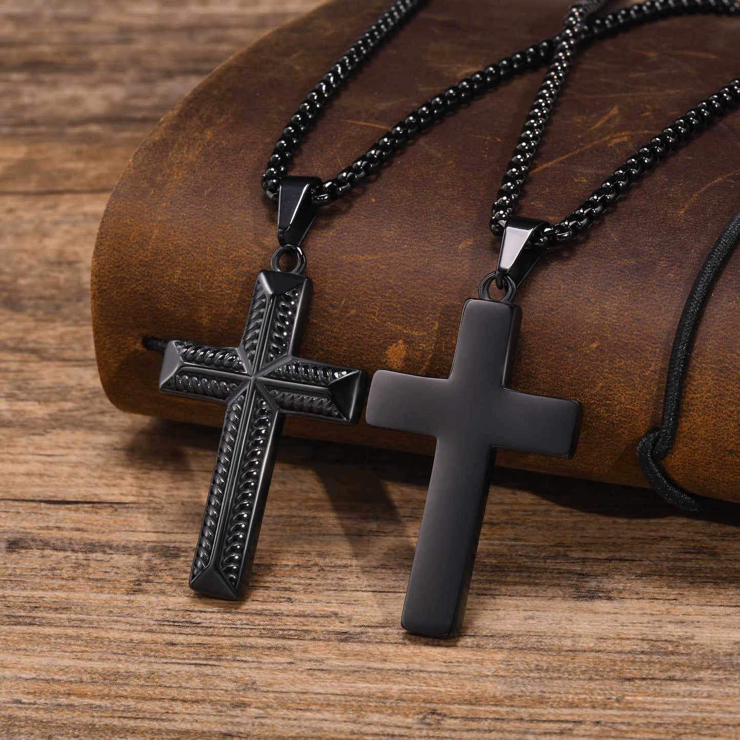 Men's Steel Full Light Twisted Rope Cross Pendants