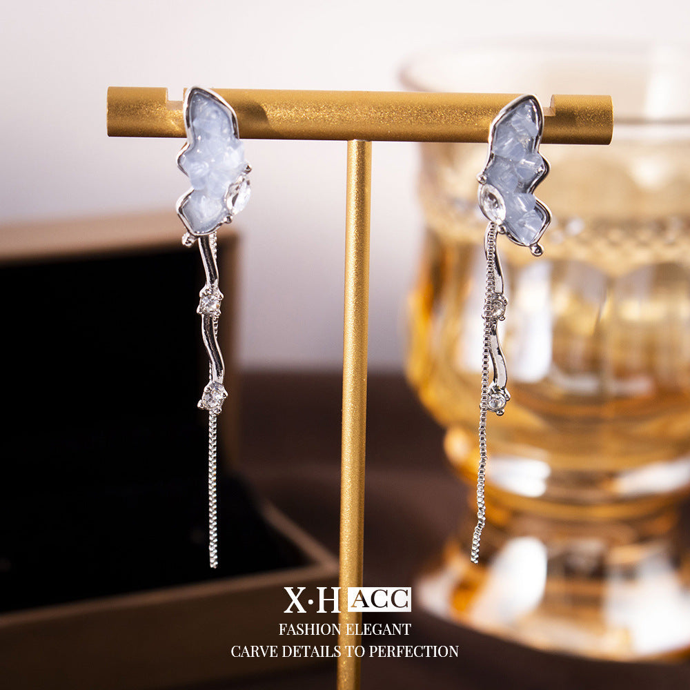 Elegant Zircon Butterfly Tassel Gentle Stylish Personality Stud Earrings