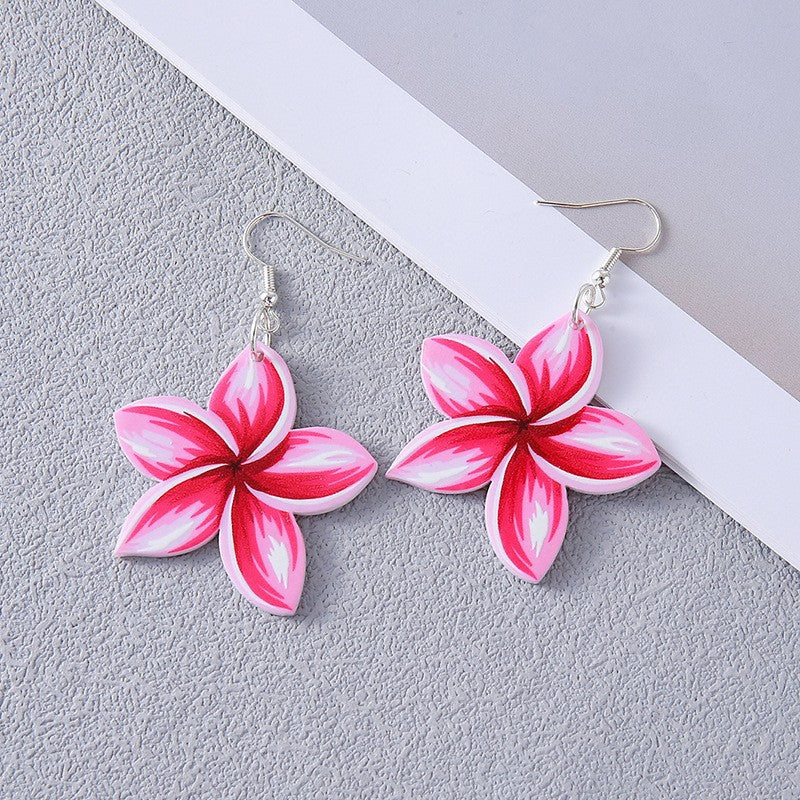 Colorful Flower Acrylic Duplex Printing Three-dimensional Earrings