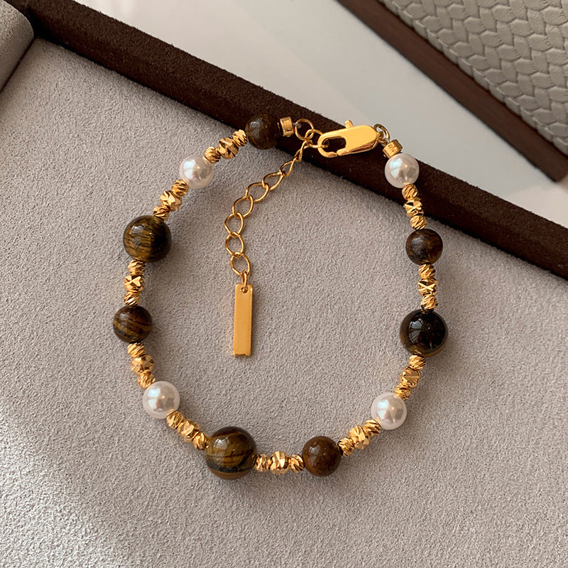 Gold Plated Petty Pearl Tigereye Stitching Bracelets