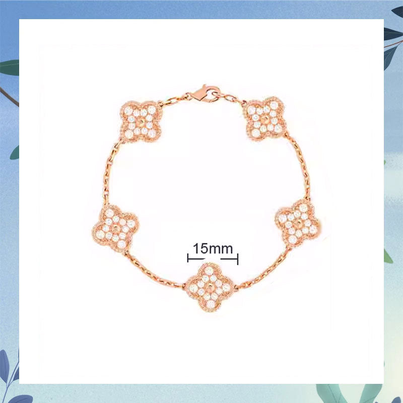 Women's Four-leaf Clover Rose Gold Red Agate Black White Shell Flower Bracelet