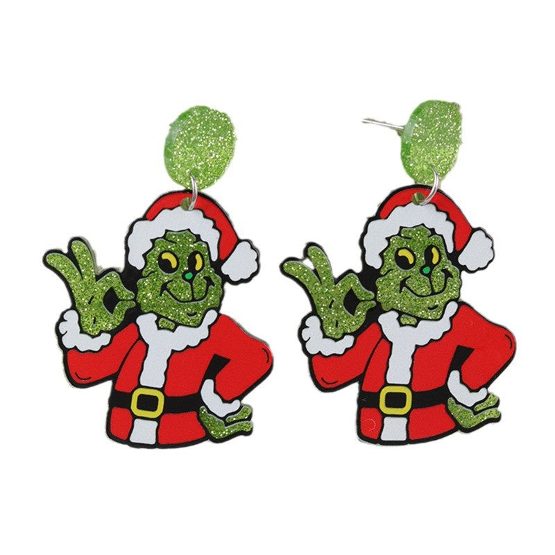 Christmas Niche Green Strange Acrylic Cartoon Earrings