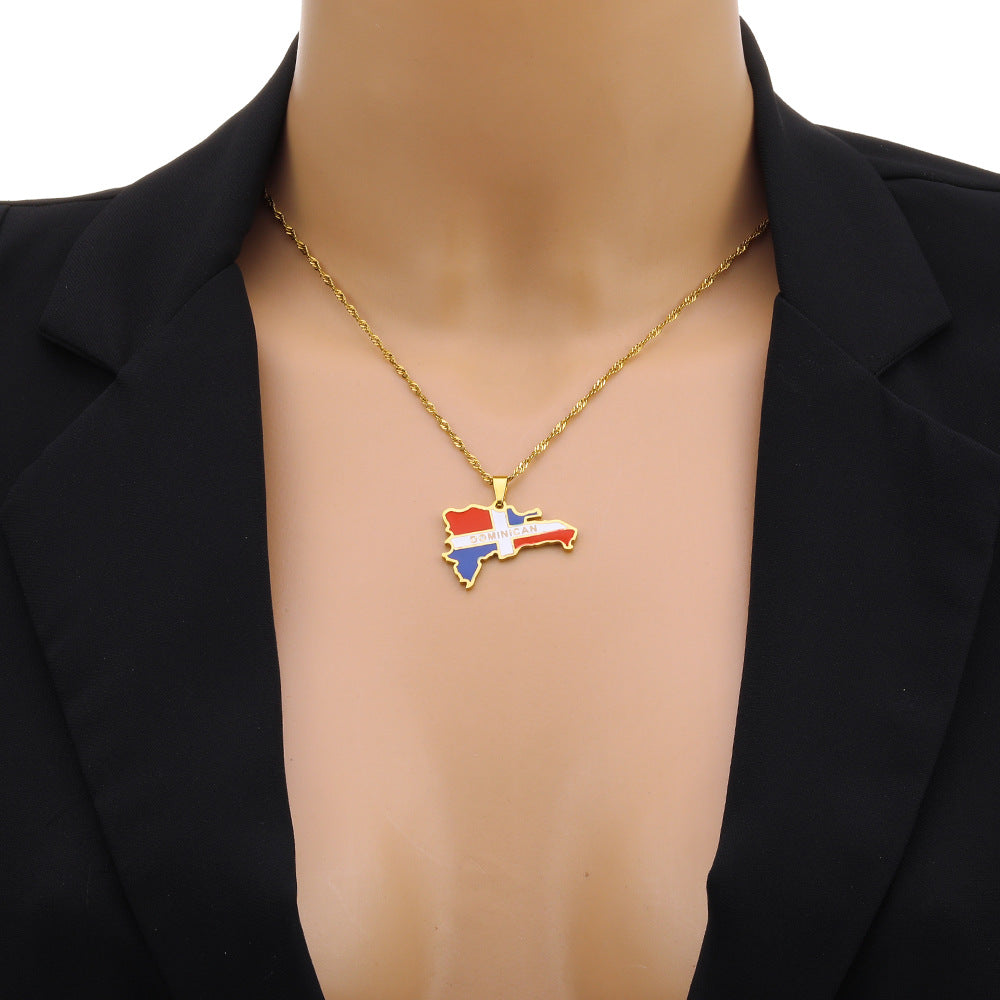 Titanium Steel Dominica Map Flag Female National Style Necklace