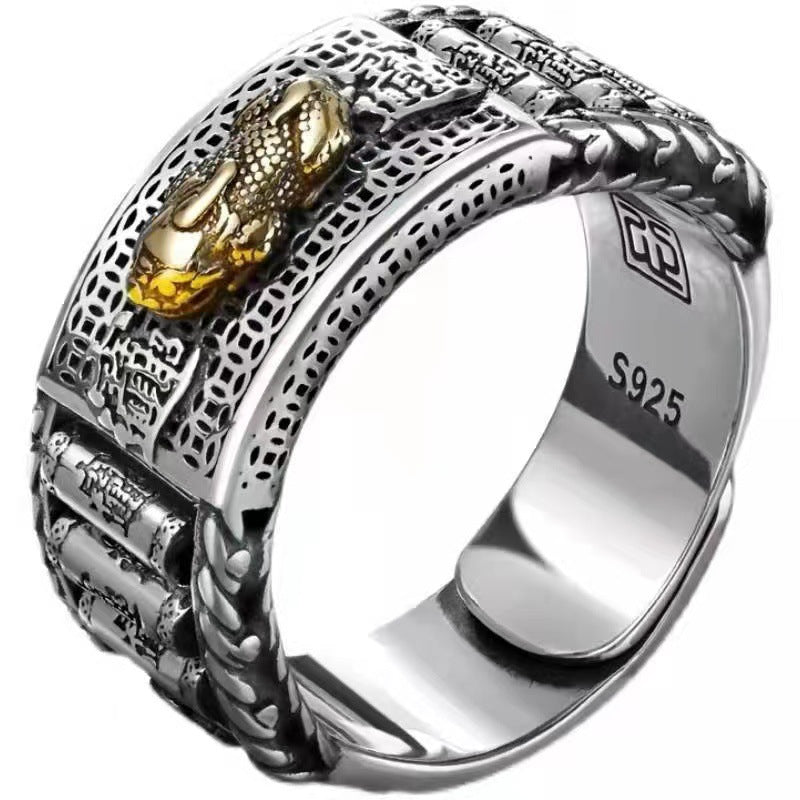 Women's & Men's Thai Heart Sutra Right Rain Prayer Wheel Rotatable Rings