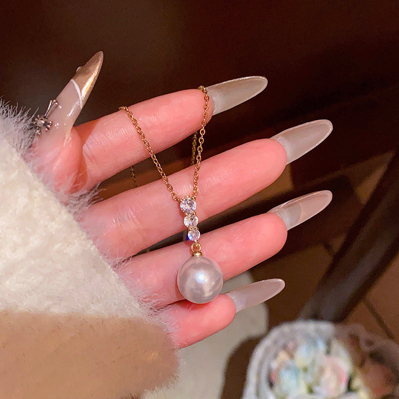 Women's Minority High-grade Simple Single Pearl Exquisite Micro Inlaid Zircon Titanium Necklaces