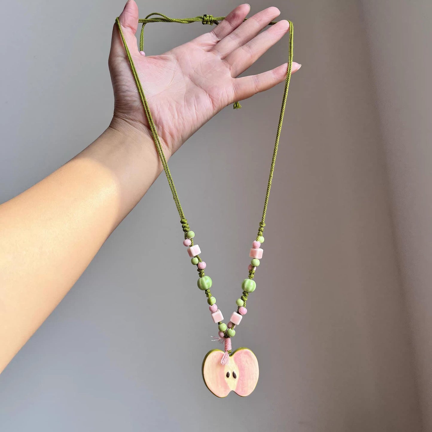Ceramic Apple Braid Rope Beaded Female Niche Necklaces