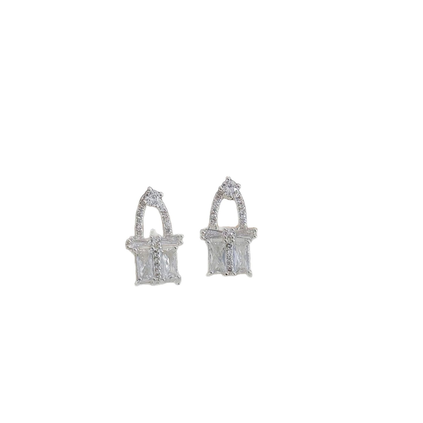 Women's Light Luxury Full Diamond Small Basket Bag Simple Stud Earrings