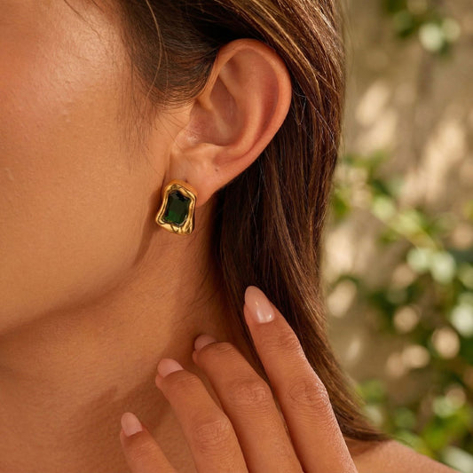 Luxury Emerald Zircon Ear Niche Advanced Earrings