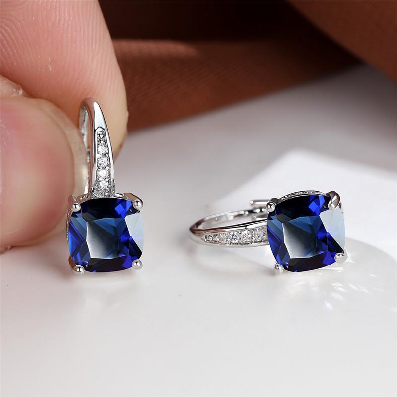 Women's Square Zircon Inlaid Ear Hook Korean Fashion Style Stud Earrings